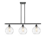 516-3I-BK-G1215-8 3-Light 36" Matte Black Island Light - Clear Athens Water Glass 8" Glass - LED Bulb - Dimmensions: 36 x 8 x 11<br>Minimum Height : 20.375<br>Maximum Height : 44.375 - Sloped Ceiling Compatible: Yes