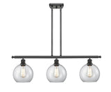 516-3I-BK-G122-8 3-Light 36" Matte Black Island Light - Clear Athens Glass - LED Bulb - Dimmensions: 36 x 8 x 11<br>Minimum Height : 20.375<br>Maximum Height : 44.375 - Sloped Ceiling Compatible: Yes
