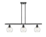 516-3I-BK-G124-6 3-Light 36" Matte Black Island Light - Seedy Athens Glass - LED Bulb - Dimmensions: 36 x 6 x 9.375<br>Minimum Height : 18.375<br>Maximum Height : 42.375 - Sloped Ceiling Compatible: Yes