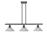 516-3I-BK-G132 3-Light 36" Matte Black Island Light - Clear Orwell Glass - LED Bulb - Dimmensions: 36 x 9 x 9<br>Minimum Height : 17.375<br>Maximum Height : 41.375 - Sloped Ceiling Compatible: Yes