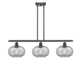 516-3I-BK-G247 3-Light 36" Matte Black Island Light - Charcoal Gorham Glass - LED Bulb - Dimmensions: 36 x 9.5 x 10<br>Minimum Height : 20.375<br>Maximum Height : 44.375 - Sloped Ceiling Compatible: Yes