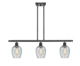516-3I-BK-G292 3-Light 36" Matte Black Island Light - Clear Spiral Fluted Salina Glass - LED Bulb - Dimmensions: 36 x 5 x 10<br>Minimum Height : 19.375<br>Maximum Height : 43.375 - Sloped Ceiling Compatible: Yes