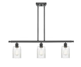516-3I-BK-G342 3-Light 36" Matte Black Island Light - Clear Hadley Glass - LED Bulb - Dimmensions: 36 x 5 x 10<br>Minimum Height : 19.375<br>Maximum Height : 43.375 - Sloped Ceiling Compatible: Yes