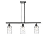 516-3I-BK-G352 3-Light 36" Matte Black Island Light - Clear Waterglass Candor Glass - LED Bulb - Dimmensions: 36 x 5.5 x 11<br>Minimum Height : 20.375<br>Maximum Height : 44.375 - Sloped Ceiling Compatible: Yes
