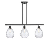 516-3I-BK-G372 3-Light 36" Matte Black Island Light - Clear Large Waverly Glass - LED Bulb - Dimmensions: 36 x 8 x 13<br>Minimum Height : 22.375<br>Maximum Height : 46.375 - Sloped Ceiling Compatible: Yes