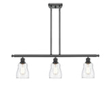 516-3I-BK-G392 3-Light 36" Matte Black Island Light - Clear Ellery Glass - LED Bulb - Dimmensions: 36 x 5 x 10<br>Minimum Height : 19.375<br>Maximum Height : 43.375 - Sloped Ceiling Compatible: Yes