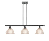 516-3I-BK-G422 3-Light 36" Matte Black Island Light - Clear Arietta Glass - LED Bulb - Dimmensions: 36 x 8 x 9<br>Minimum Height : 19.375<br>Maximum Height : 43.375 - Sloped Ceiling Compatible: Yes