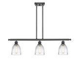 516-3I-BK-G442 3-Light 36" Matte Black Island Light - Clear Brookfield Glass - LED Bulb - Dimmensions: 36 x 5 x 10<br>Minimum Height : 19.375<br>Maximum Height : 43.375 - Sloped Ceiling Compatible: Yes