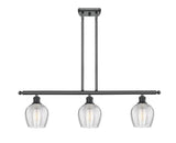 516-3I-BK-G462-6 3-Light 36" Matte Black Island Light - Clear Norfolk Glass - LED Bulb - Dimmensions: 36 x 5.75 x 10<br>Minimum Height : 20.375<br>Maximum Height : 44.375 - Sloped Ceiling Compatible: Yes