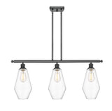 516-3I-BK-G652-7 3-Light 36" Matte Black Island Light - Clear Cindyrella 7" Glass - LED Bulb - Dimmensions: 36 x 7 x 14<br>Minimum Height : 23<br>Maximum Height : 47 - Sloped Ceiling Compatible: Yes