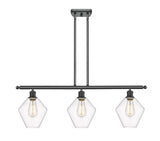 516-3I-BK-G652-8 3-Light 36" Matte Black Island Light - Clear Cindyrella 8" Glass - LED Bulb - Dimmensions: 36 x 8 x 10.5<br>Minimum Height : 19.5<br>Maximum Height : 43.5 - Sloped Ceiling Compatible: Yes