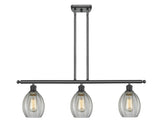 516-3I-BK-G82 3-Light 36" Matte Black Island Light - Clear Eaton Glass - LED Bulb - Dimmensions: 36 x 5.5 x 11<br>Minimum Height : 20.375<br>Maximum Height : 44.375 - Sloped Ceiling Compatible: Yes