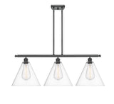 516-3I-BK-GBC-122 3-Light 38.5" Matte Black Island Light - Cased Matte White Ballston Cone Glass - LED Bulb - Dimmensions: 38.5 x 12 x 14.25<br>Minimum Height : 23.25<br>Maximum Height : 47.25 - Sloped Ceiling Compatible: Yes