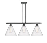 516-3I-BK-GBC-124 3-Light 38.5" Matte Black Island Light - Seedy Ballston Cone Glass - LED Bulb - Dimmensions: 38.5 x 12 x 14.25<br>Minimum Height : 23.25<br>Maximum Height : 47.25 - Sloped Ceiling Compatible: Yes