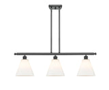 516-3I-BK-GBC-81 3-Light 36" Matte Black Island Light - Matte White Cased Ballston Cone Glass - LED Bulb - Dimmensions: 36 x 8 x 11.25<br>Minimum Height : 20.25<br>Maximum Height : 44.25 - Sloped Ceiling Compatible: Yes