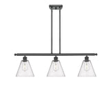 516-3I-BK-GBC-84 3-Light 36" Matte Black Island Light - Seedy Ballston Cone Glass - LED Bulb - Dimmensions: 36 x 8 x 11.25<br>Minimum Height : 20.25<br>Maximum Height : 44.25 - Sloped Ceiling Compatible: Yes