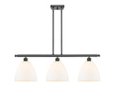 516-3I-BK-GBD-91 3-Light 36" Matte Black Island Light - Matte White Ballston Dome Glass - LED Bulb - Dimmensions: 36 x 9 x 12.75<br>Minimum Height : 21.75<br>Maximum Height : 45.75 - Sloped Ceiling Compatible: Yes