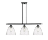 516-3I-BK-GBD-94 3-Light 36" Matte Black Island Light - Seedy Ballston Dome Glass - LED Bulb - Dimmensions: 36 x 9 x 12.75<br>Minimum Height : 21.75<br>Maximum Height : 45.75 - Sloped Ceiling Compatible: Yes