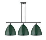 516-3I-BK-MBD-12-GR 3-Light 38.5" Matte Black Island Light - Green Plymouth Dome Shade - LED Bulb - Dimmensions: 38.5 x 10.125 x 14.25<br>Minimum Height : 23.25<br>Maximum Height : 47.25 - Sloped Ceiling Compatible: Yes