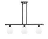 516-3I-OB-G101 3-Light 36" Oil Rubbed Bronze Island Light - Matte White Belfast Glass - LED Bulb - Dimmensions: 36 x 6 x 10<br>Minimum Height : 19.375<br>Maximum Height : 43.375 - Sloped Ceiling Compatible: Yes