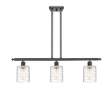 516-3I-OB-G1113 3-Light 36" Oil Rubbed Bronze Island Light - Deco Swirl Cobbleskill Glass - LED Bulb - Dimmensions: 36 x 5 x 10<br>Minimum Height : 19.375<br>Maximum Height : 43.375 - Sloped Ceiling Compatible: Yes