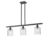 516-3I-OB-G112 3-Light 36" Oil Rubbed Bronze Island Light - Clear Cobbleskill Glass - LED Bulb - Dimmensions: 36 x 5 x 10<br>Minimum Height : 19.375<br>Maximum Height : 43.375 - Sloped Ceiling Compatible: Yes