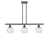 516-3I-OB-G1213-6 3-Light 36" Oil Rubbed Bronze Island Light - Clear Athens Deco Swirl 8" Glass - LED Bulb - Dimmensions: 36 x 7 x 9<br>Minimum Height : 20.375<br>Maximum Height : 44.375 - Sloped Ceiling Compatible: Yes