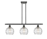 516-3I-OB-G1213-8 3-Light 36" Oil Rubbed Bronze Island Light - Clear Athens Deco Swirl 8" Glass - LED Bulb - Dimmensions: 36 x 8 x 11<br>Minimum Height : 20.375<br>Maximum Height : 44.375 - Sloped Ceiling Compatible: Yes