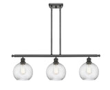 516-3I-OB-G1214-8 3-Light 36" Oil Rubbed Bronze Island Light - Clear Athens Twisted Swirl 8" Glass - LED Bulb - Dimmensions: 36 x 8 x 11<br>Minimum Height : 20.375<br>Maximum Height : 44.375 - Sloped Ceiling Compatible: Yes