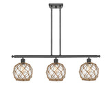 516-3I-OB-G122-8RB 3-Light 36" Oil Rubbed Bronze Island Light - Clear Farmhouse Glass with Brown Rope Glass - LED Bulb - Dimmensions: 36 x 8 x 11<br>Minimum Height : 20.375<br>Maximum Height : 44.375 - Sloped Ceiling Compatible: Yes