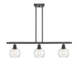 516-3I-OB-G124-6 3-Light 36" Oil Rubbed Bronze Island Light - Seedy Athens Glass - LED Bulb - Dimmensions: 36 x 6 x 9.375<br>Minimum Height : 18.375<br>Maximum Height : 42.375 - Sloped Ceiling Compatible: Yes