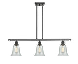 516-3I-OB-G2812 3-Light 36" Oil Rubbed Bronze Island Light - Fishnet Hanover Glass - LED Bulb - Dimmensions: 36 x 6.25 x 12<br>Minimum Height : 21.375<br>Maximum Height : 45.375 - Sloped Ceiling Compatible: Yes