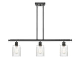 516-3I-OB-G342 3-Light 36" Oil Rubbed Bronze Island Light - Clear Hadley Glass - LED Bulb - Dimmensions: 36 x 5 x 10<br>Minimum Height : 19.375<br>Maximum Height : 43.375 - Sloped Ceiling Compatible: Yes
