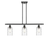 516-3I-OB-G352 3-Light 36" Oil Rubbed Bronze Island Light - Clear Waterglass Candor Glass - LED Bulb - Dimmensions: 36 x 5.5 x 11<br>Minimum Height : 20.375<br>Maximum Height : 44.375 - Sloped Ceiling Compatible: Yes