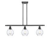516-3I-OB-G362 3-Light 36" Oil Rubbed Bronze Island Light - Clear Small Waverly Glass - LED Bulb - Dimmensions: 36 x 6 x 10<br>Minimum Height : 19.375<br>Maximum Height : 43.375 - Sloped Ceiling Compatible: Yes