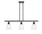 516-3I-OB-G392 3-Light 36" Oil Rubbed Bronze Island Light - Clear Ellery Glass - LED Bulb - Dimmensions: 36 x 5 x 10<br>Minimum Height : 19.375<br>Maximum Height : 43.375 - Sloped Ceiling Compatible: Yes