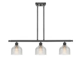 516-3I-OB-G412 3-Light 36" Oil Rubbed Bronze Island Light - Clear Dayton Glass - LED Bulb - Dimmensions: 36 x 5.5 x 9.5<br>Minimum Height : 19.375<br>Maximum Height : 43.375 - Sloped Ceiling Compatible: Yes