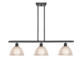 516-3I-OB-G422 3-Light 36" Oil Rubbed Bronze Island Light - Clear Arietta Glass - LED Bulb - Dimmensions: 36 x 8 x 9<br>Minimum Height : 19.375<br>Maximum Height : 43.375 - Sloped Ceiling Compatible: Yes
