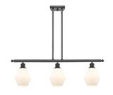 516-3I-OB-G651-6 3-Light 36" Oil Rubbed Bronze Island Light - Cased Matte White Cindyrella 6" Glass - LED Bulb - Dimmensions: 36 x 6 x 10.75<br>Minimum Height : 19.75<br>Maximum Height : 43.75 - Sloped Ceiling Compatible: Yes