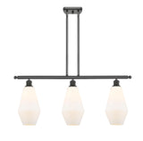 516-3I-OB-G651-7 3-Light 36" Oil Rubbed Bronze Island Light - Cased Matte White Cindyrella 7" Glass - LED Bulb - Dimmensions: 36 x 7 x 14<br>Minimum Height : 23<br>Maximum Height : 47 - Sloped Ceiling Compatible: Yes