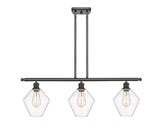 516-3I-OB-G652-8 3-Light 36" Oil Rubbed Bronze Island Light - Clear Cindyrella 8" Glass - LED Bulb - Dimmensions: 36 x 8 x 10.5<br>Minimum Height : 19.5<br>Maximum Height : 43.5 - Sloped Ceiling Compatible: Yes
