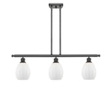 516-3I-OB-G81 3-Light 36" Oil Rubbed Bronze Island Light - Matte White Eaton Glass - LED Bulb - Dimmensions: 36 x 5.5 x 11<br>Minimum Height : 20.375<br>Maximum Height : 44.375 - Sloped Ceiling Compatible: Yes
