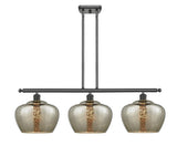 516-3I-OB-G96-L 3-Light 37.5" Oil Rubbed Bronze Island Light - Large Mercury Fenton Glass - LED Bulb - Dimmensions: 37.5 x 11 x 12<br>Minimum Height : 21.125<br>Maximum Height : 45.125 - Sloped Ceiling Compatible: Yes