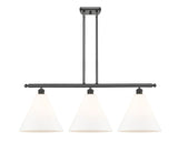 516-3I-OB-GBC-121 3-Light 38.5" Oil Rubbed Bronze Island Light - Matte White Cased Ballston Cone Glass - LED Bulb - Dimmensions: 38.5 x 12 x 14.25<br>Minimum Height : 23.25<br>Maximum Height : 47.25 - Sloped Ceiling Compatible: Yes
