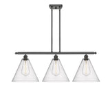 516-3I-OB-GBC-124 3-Light 38.5" Oil Rubbed Bronze Island Light - Seedy Ballston Cone Glass - LED Bulb - Dimmensions: 38.5 x 12 x 14.25<br>Minimum Height : 23.25<br>Maximum Height : 47.25 - Sloped Ceiling Compatible: Yes