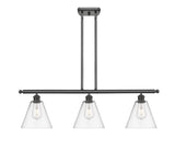 516-3I-OB-GBC-82 3-Light 36" Oil Rubbed Bronze Island Light - Clear Ballston Cone Glass - LED Bulb - Dimmensions: 36 x 8 x 11.25<br>Minimum Height : 20.25<br>Maximum Height : 44.25 - Sloped Ceiling Compatible: Yes