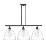 516-3I-OB-GBD-122 3-Light 38.5" Oil Rubbed Bronze Island Light - Matte White Ballston Dome Glass - LED Bulb - Dimmensions: 38.5 x 12 x 14.25<br>Minimum Height : 23.25<br>Maximum Height : 47.25 - Sloped Ceiling Compatible: Yes