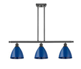 516-3I-OB-MBD-75-BL 3-Light 36" Oil Rubbed Bronze Island Light - Blue Plymouth Dome Shade - LED Bulb - Dimmensions: 36 x 7.5 x 10.75<br>Minimum Height : 19.75<br>Maximum Height : 43.75 - Sloped Ceiling Compatible: Yes