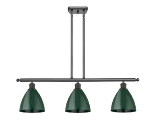 516-3I-OB-MBD-75-GR 3-Light 36" Oil Rubbed Bronze Island Light - Green Plymouth Dome Shade - LED Bulb - Dimmensions: 36 x 7.5 x 10.75<br>Minimum Height : 19.75<br>Maximum Height : 43.75 - Sloped Ceiling Compatible: Yes
