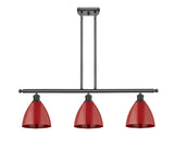 516-3I-OB-MBD-75-RD 3-Light 36" Oil Rubbed Bronze Island Light - Red Plymouth Dome Shade - LED Bulb - Dimmensions: 36 x 7.5 x 10.75<br>Minimum Height : 19.75<br>Maximum Height : 43.75 - Sloped Ceiling Compatible: Yes